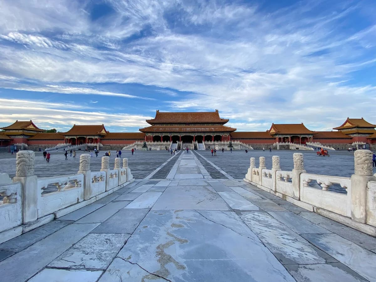 Majestic view of the Forbidden City's Hall of Supreme Harmony with golden roof tiles
